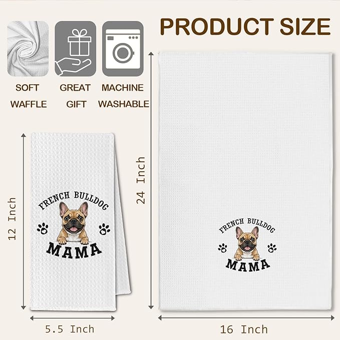 French Bulldog Kitchen Towels, Dog Mama Frenchie Gifts for Women & Dogs Moms, Dog Lover Gifts Decorative Hand Towels for Bathroom, 16x24 Inch