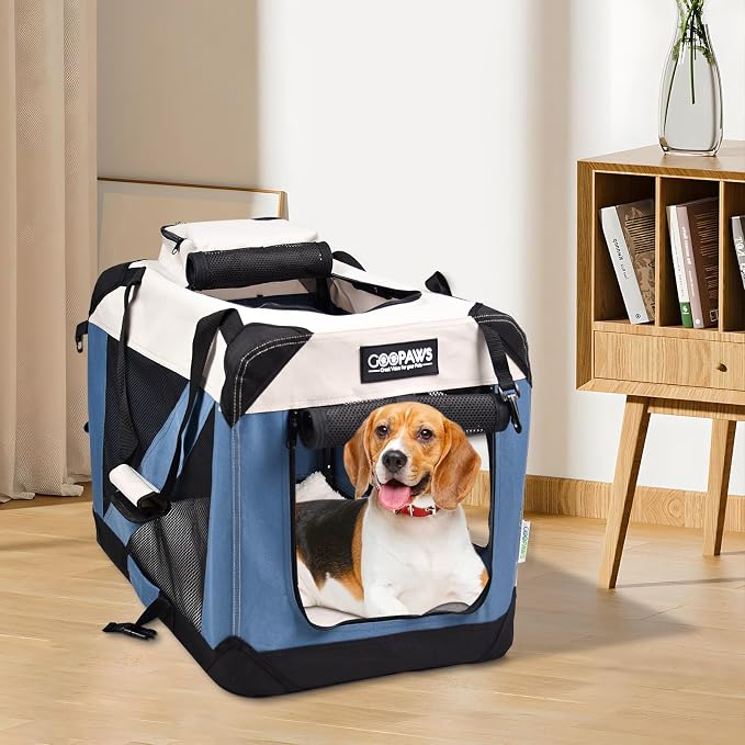 Jespet 3 Door Soft Dog Crates Kennel for Pets, Folding Travel Pet Carrier | 3 Mesh Doors 24'' Dog House, Large Pocket, Easy to Install, Steel Frame, Removable Crate Pad, For Indoor & Outdoor
