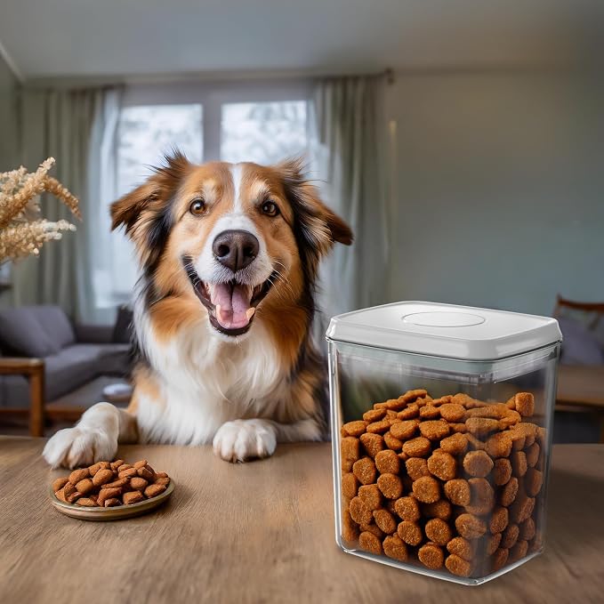 1.35 Qt Dog Treat Container Airtight Dog Treat Jar for Pets, Plastic Dog Cat Food Storage Containers with Lids, BPA Free, Clear POP UP Container for Dog Treats, Snacks, Biscuits
