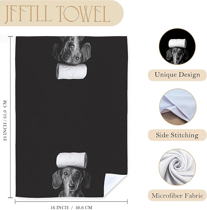 Dachshund Gifts Bathroom Hand Towels, Weiner Dog Gifts for Women Hand Towels for Bathroom, Gifts for Dachshund Lovers, Weiner Dog Decor, 16x24 Inch Set of 2(Black)