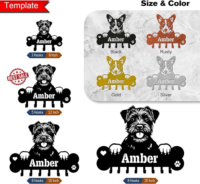 NIWAHO Dog Leash Holder Wall Mount Personalized Name - Custom Rottweiler Metal Sign with Bone Key Hooks, Pet Leash and Key Organizer for Entryway