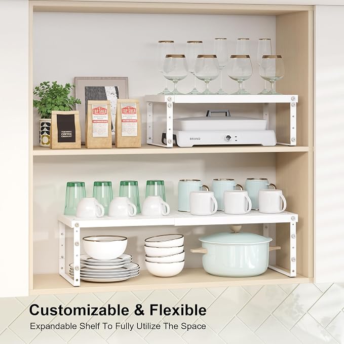 RUILALIFE Expandable Cabinet Organizer Shelf With Adjustable Height, Stackable Kitchen Countertop Organizer Rack, Adjustable Shelf Riser For Kitchen Counter, Pantry, Cupboard, Desk, Tabletop