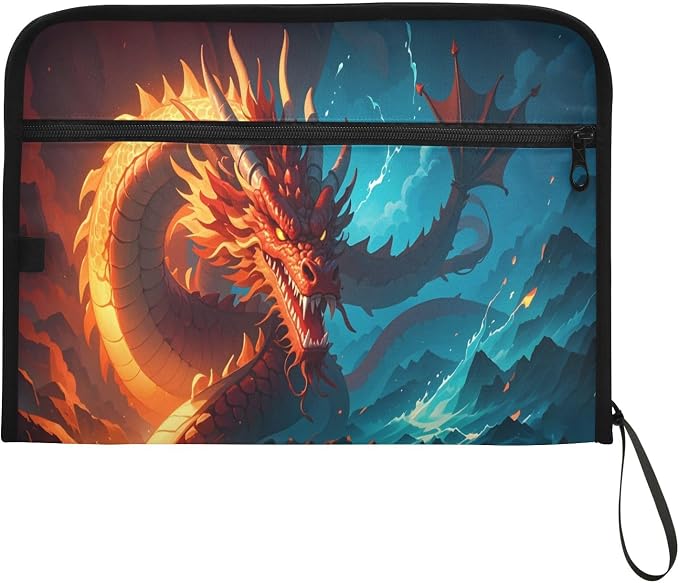 Dragon Water and Fire Anime 13 Pocket File Organizer Expanding File Folder with Front Pouch Portable Business File Storage Document Organizer Folder with Zipper