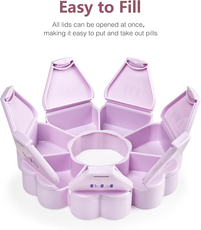 MOLN HYMY Large Weekly Pill Box 7 Day, Cute Pill Case Organizer 1 time a Day, Floral Pill Container Once Daily, Pretty Medicine Dispenser for Vitamin/Fish Oil/Medication/Supplements (Purple)