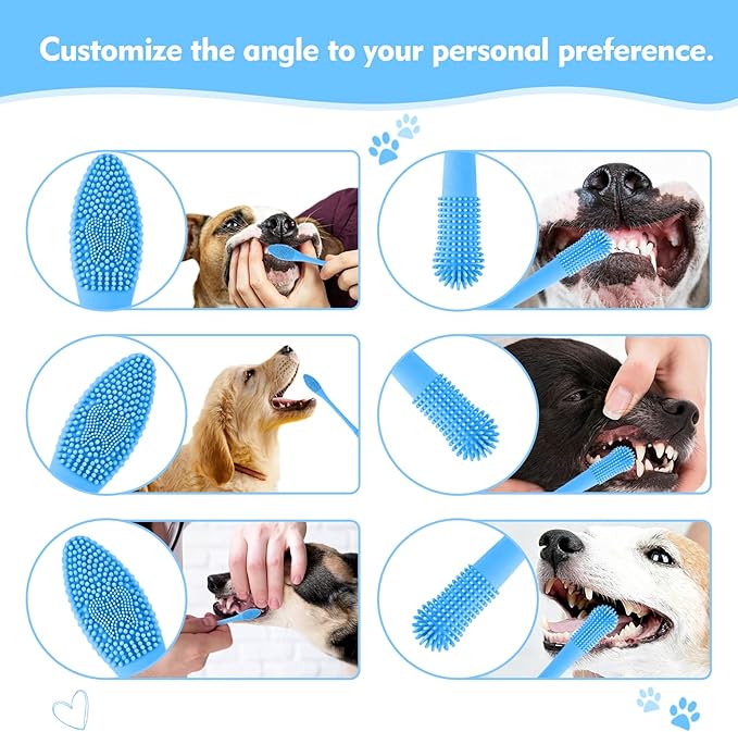 Dog Toothbrush,2-piece Dog Tooth Brushing kit,cat Toothbrush,Food-Grade Silicone Dog Tooth Brush for Cleaning Teeth Suitable for Small,Medium and Large Pets (Blue)