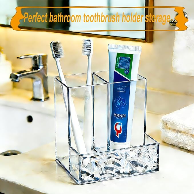 2 Pack Clear PET Pen Holder, 3 Compartment Desk Organizer, Shatter-Resistant, Stronger Than Acrylic, for Office Home School Bathroom Makeup