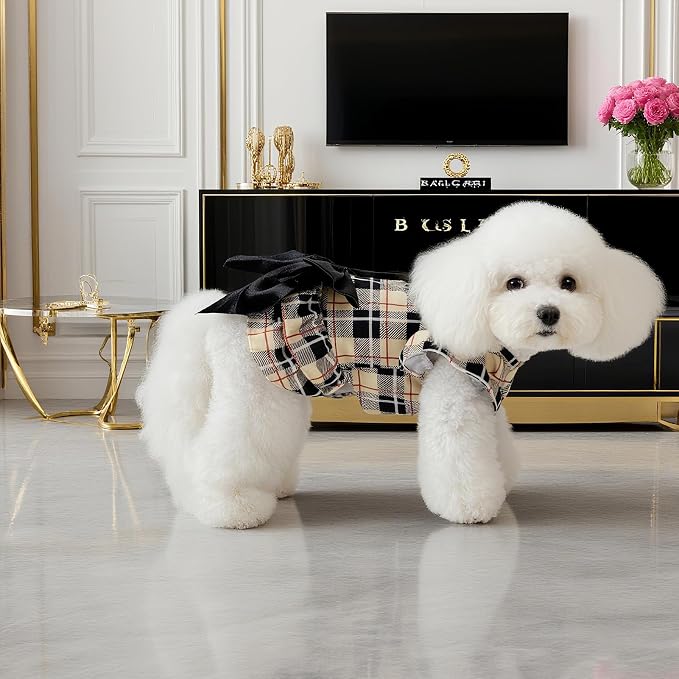 Classic Plaid Dog Dress for Small Dogs and Puppies,Puppy Costumes Pet Clothes Holiday Girl Dogs Shirt, Party Dog Vest Dresses Cat Apparel Sweater Warm Skirt