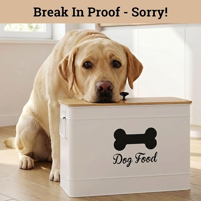 Metal Dog Food Container 15-20 lbs w/ Airtight Bamboo Lid, 70 Cup Capacity | Pet Jar For Dogs up to 100lbs, Airtight Bamboo Lid, Sturdy Comfortable Metal Handle, Powder Coated Iron, Kibble Storage Bin