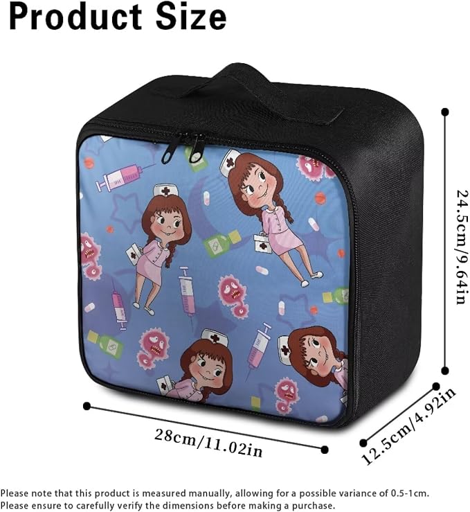 Nurse Gril Cute Small First Aid Kit Travel Bag Empty Purple Medical Bag Empty Travel Medicine Kit Bag Pattern Medical Equipment Bag for Home Outdoor Travel Camping Hiking