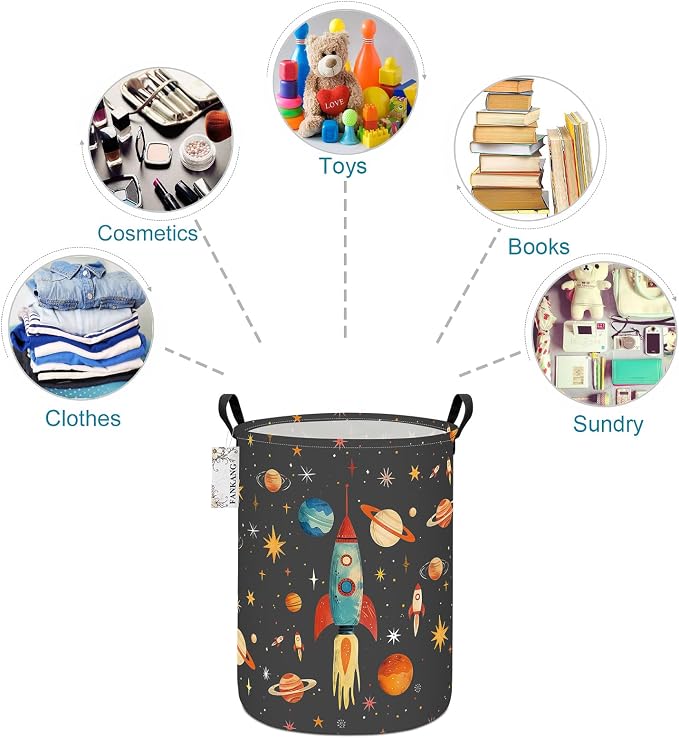 Space rocket Storage Bin Foldable Nursery Basket | Foldable with Waterproof PE Coating Organizer Bin for Kids Boys and Girls,Office,Bedroom,Clothes