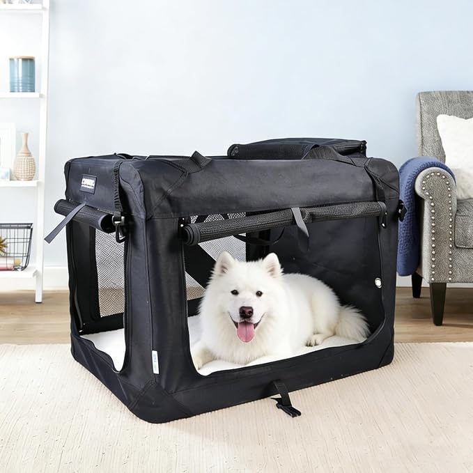 Jespet 3 Door Soft Dog Crates Kennel for Pets, Folding Travel Pet Carrier | 3 Mesh Doors 36'' Dog House, Large Pocket, Easy to Install, Steel Frame, Removable Crate Pad, For Indoor & Outdoor