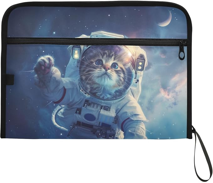 13 Pocket Zipper Expanding File Folder A4 Space Cat | Accordion File Organizer with Front Pouch A4 Letter Size Portable Folders for Documents Receipt School Office Supplies