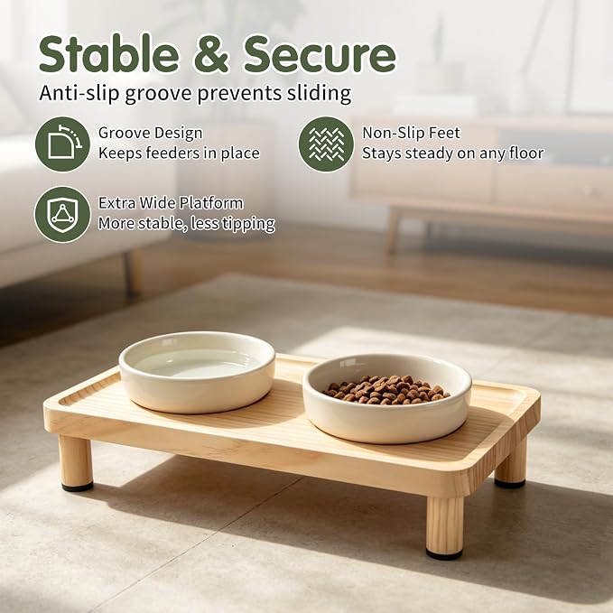 Cat Food Stand, Elevated Cat Feeding Station for Bowls & Feeders