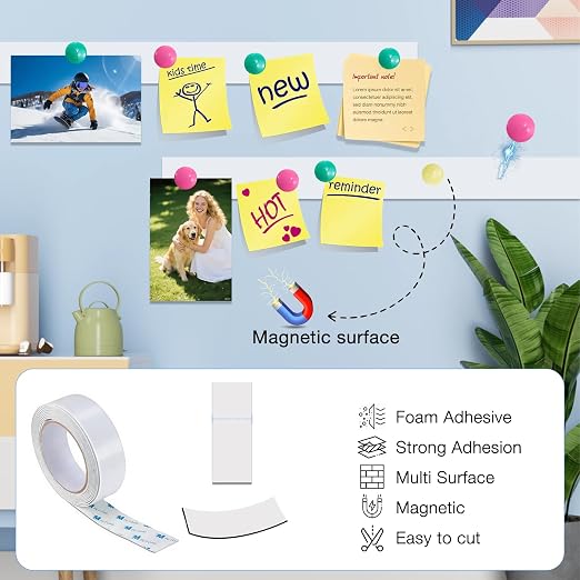 Bendable Adhesive Metal Tapes for Magnets, (0.5'' Wide x 30 ft Long) Flexible Metal Strips for Magnets, White Ferrous Tape Stick on Wall Can Paired with Magnet Tapes