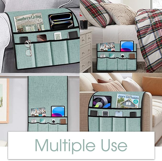 Joywell Armrest Organizer Remote Holder for Recliner Armchair Caddy Couch Sofa Arm Chair Caddie with 6 Pocket Storage for Magazine, iPad, Phone,Light Blue