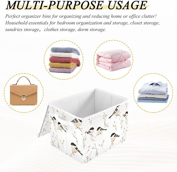 Cartoon Black - Capped Chickadee Birds White Storage Bin Storage Boxes For Organizing for Blanket Bedroom
