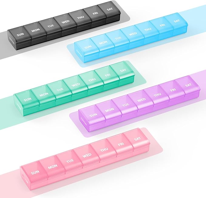 AUVON Weekly Pill Organizer with Effortless Opening Design, BPA-Free | Arthritis Friendly Pill Box, Cute Pill Organizer 7 Day, Portable Pill Case for Vitamins, Supplements and Medications, Pink