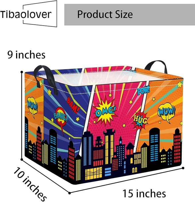 Rectangular Kids Storage Basket Baby Gift Basket Cute Toy Storage Bin Organizer Shelf Book Basket Room Decor(Comic City)