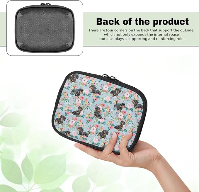 Dachshund and Flower Print Pet First Aid Kit for Dogs,Pet Emergency Kit for Dogs Travel Kit Bag Cute First Aid Pouch for Pets for Hiking