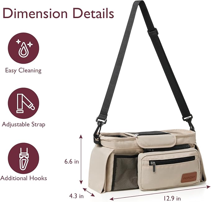 Momcozy Universal Stroller Organizer with Insulated Cup Holder | Detachable Phone Bag and Shoulder Strap, Fits for Uppababy, Baby Jogger, Britax, BOB, Umbrella, and Pet Strollers