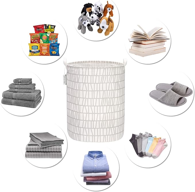 Sea Team Large Canvas Laundry Basket with Handles, Gray Branches | Collapsible Fabric Laundry Hamper, Closet Shelf Organizers, Containers for Clothing, Blankets, Toys, Bedding, 19.7 x 15.7”