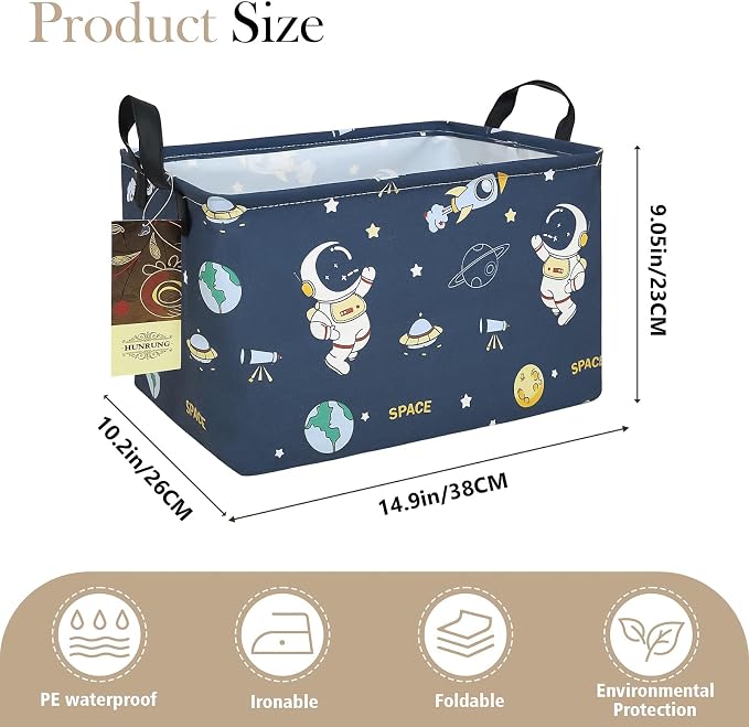 Rectangle Foldable Storage Basket Handles For Home, Space Astronaut | Waterproof reinforced handles, perfect for shelf use, organizes clothes, daily items and pet supplies