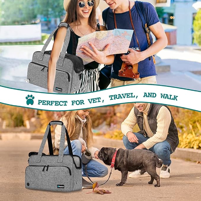 PetAmi Small Dog Purse Carrier, Soft-Sided Pet Carrier Bag with Pockets, Portable Puppy Cat Travel Handbag Tote, Airline Approved Breathable Mesh, Poop Bag Dispenser, Sherpa Bed, Max 18 lbs, Gray