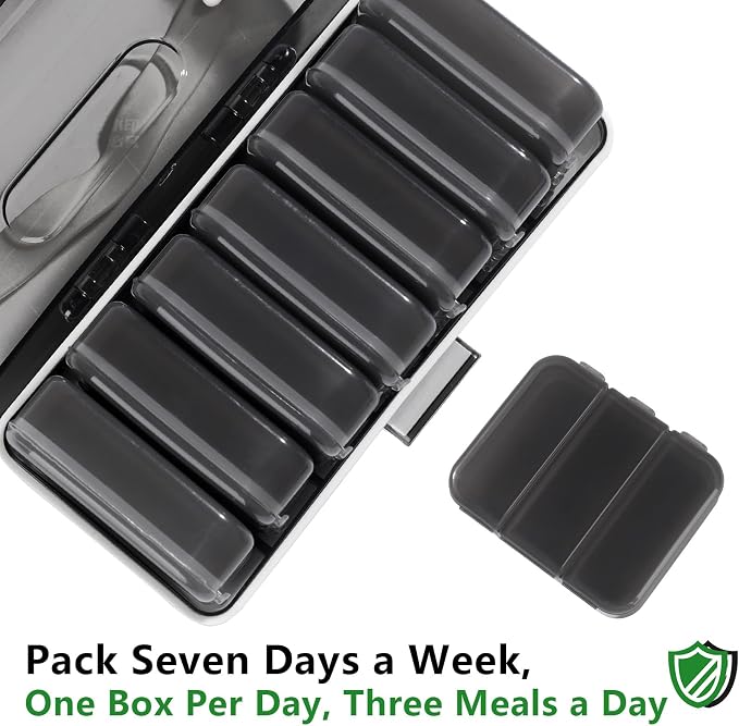 Weekly Pill Organizer, 7 Day Large Pill Box 3 Times a Day, One-Touch Easy Open Travel Medication Case for Seniors, Moisture-Proof Vitamin Holder with AM PM