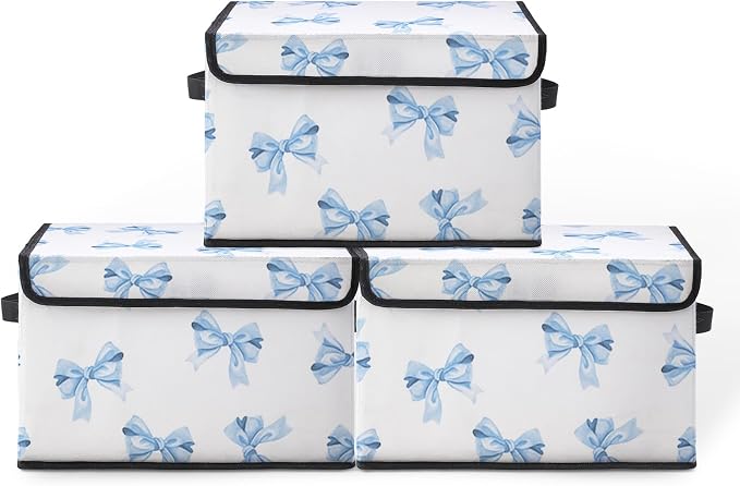 Stackable Clothes Storage Bins with Lids 3 Pack | Closet Organizers Fabric Box for Home and Office,Blanket Clothes Organizers,Under Bed Storage Containers