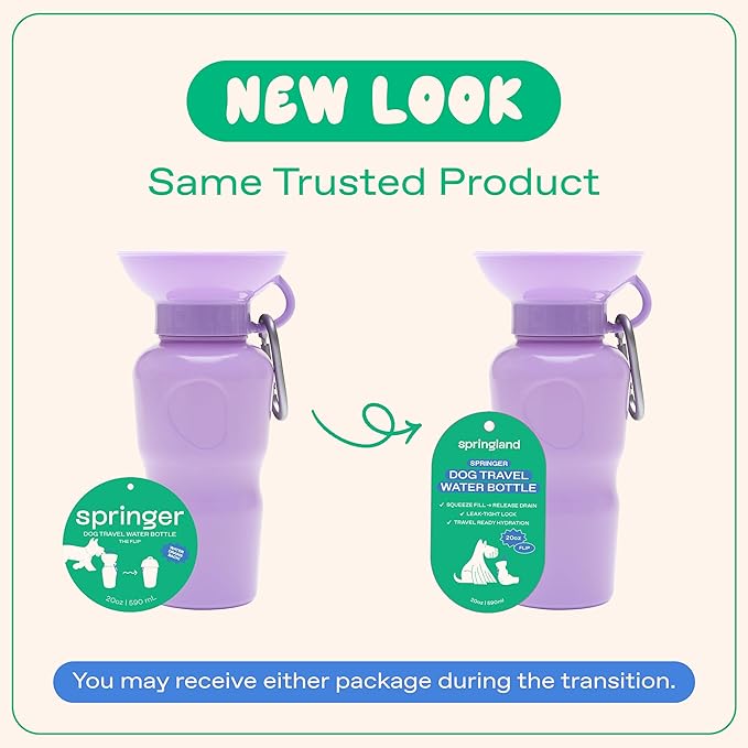 Springer Dog Water Bottle | Portable Travel Drinking Feeder Dispenser for Dogs & Puppies | As Seen on Shark Tank | Leak-Proof Bowl | BPA-Free | Outdoor Walking, Hiking & Travel | 22oz Lilac