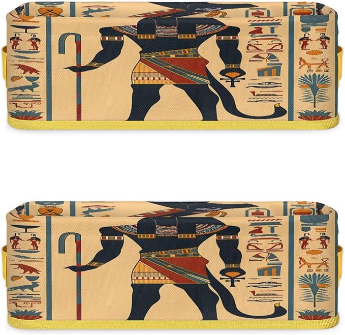 Ancient Egyptian People Bathroom Storage Basket, Foldable with Handle Open Countertop Paper Towel Decorative Box, Toilet Tank Top Shelf Baskets for Home Closet Bedroom Living Room Office