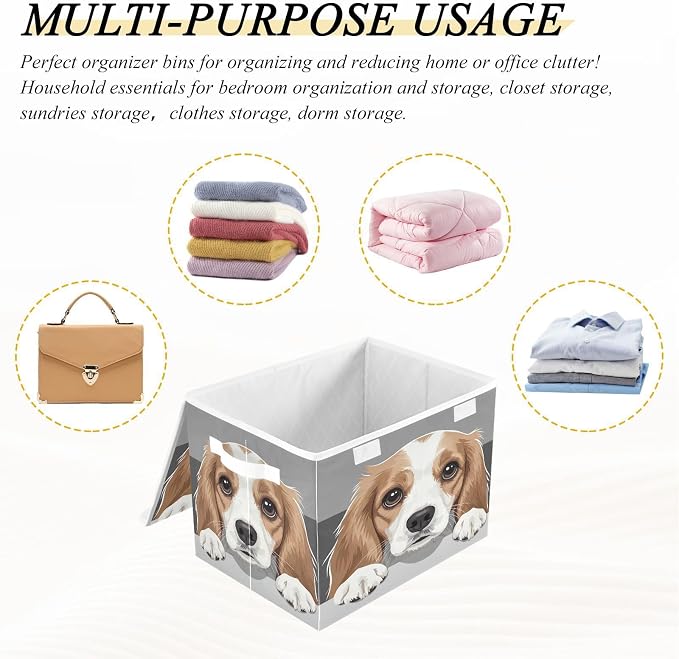 Pet Animal Drawing Fabric Storage Bins with Lid Closet Storage Basket | Foldable & Stackable, Flip Top Dust Guard, Reinforced Handles, Home & Bedroom, Clothes & Toys, Oxford Print Basket