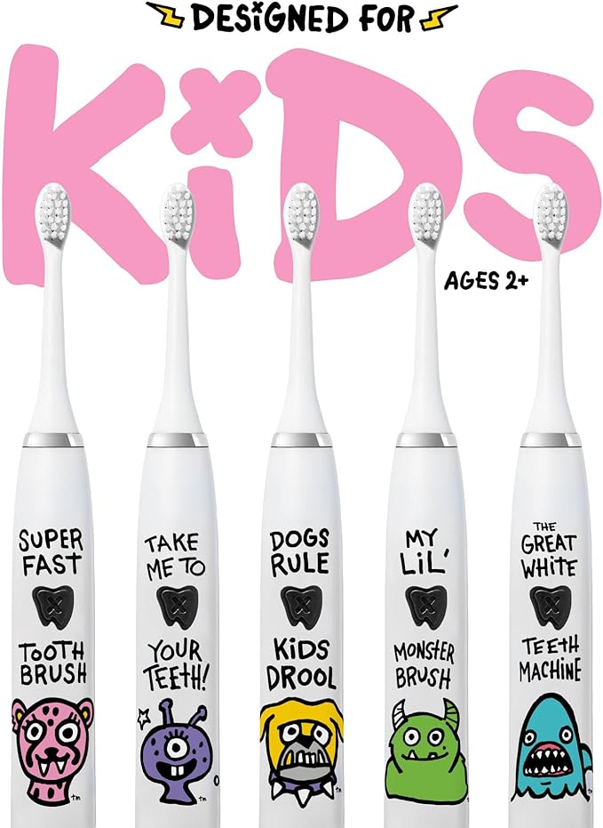 Made by Dentists Kids Electric Toothbrush - Rechargeable Vibrating Toothbrush with Timer, Includes 6 Replacement Heads, Gently Cleans Teeth, Kid & Toddlers Age 2+, Cheetah
