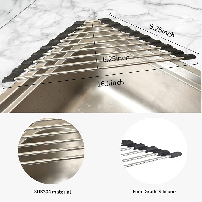 Ahyuan Roll up Dish Drying Rack Over The Sink Kitchen Roll up Sink Drying Rack Portable Dish Drainer Foldable Dish Drying Rack (Black, Triangle 16.3''X9.4'')