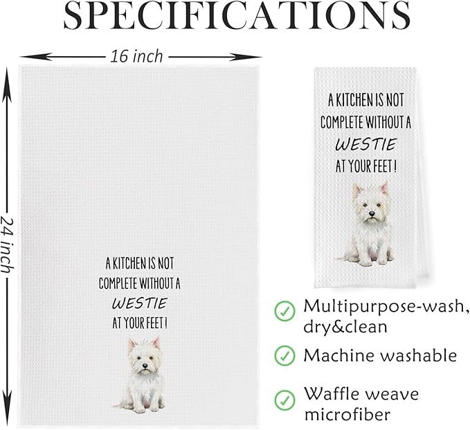 Funny Westie Kitchen Towels - Westie Gifts Waffle Weave Dish Towels, West Highland White Terrier Dog Decorative Hand Tea Towel, 16x24 Inch
