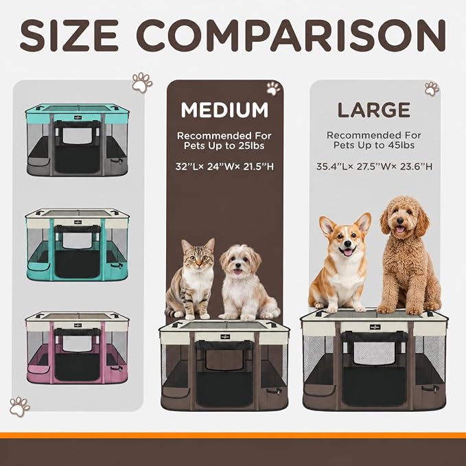 Paw Ballet Foldable Pet Kitten Playpen, Upgrade Waterproof Portable Dog Cat Playpen Kennel Tent for Small Cat Dog, Retractable Shade Cover with Carrying Case, Indoor Outdoor Use for Small Pet.