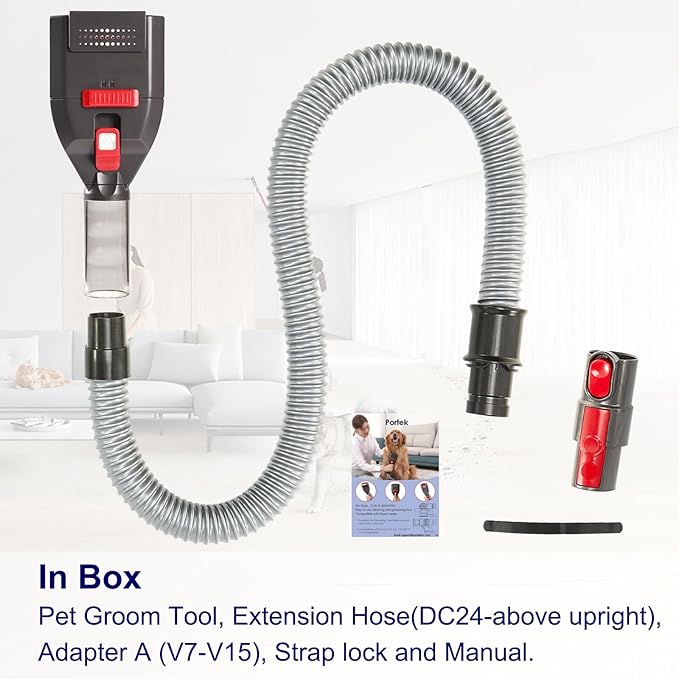 Dog Hair Vacuum Attachment for Dyson Vacuums, Pet Grooming Tool with Extension Hose and Adapter, Compatible with V6 V7 V8 V10 V11 V12 V15 Gen5 Animal Ball Upright Canister Cordless Stick Models