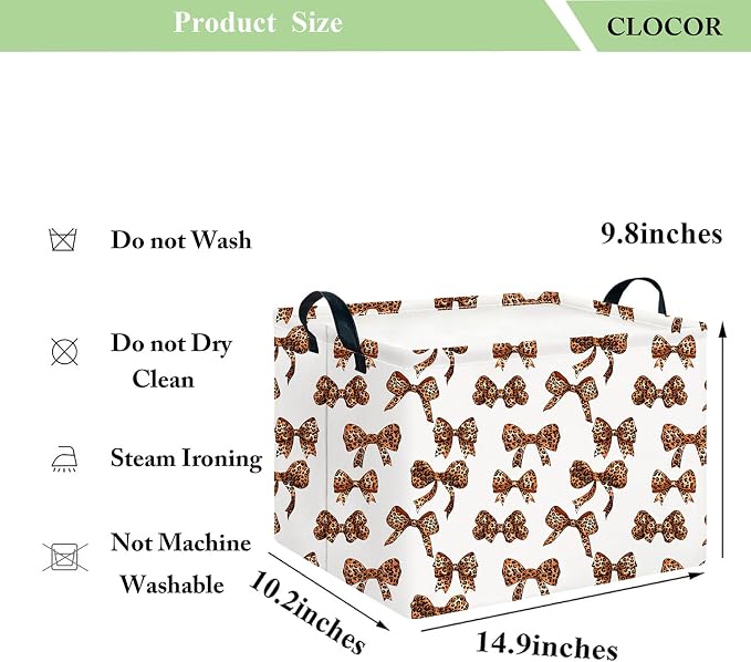 CLOCOR Rectangular Storage Basket,Waterproof Books Box with Handles,Gift Basket(Leopard Print Bow)