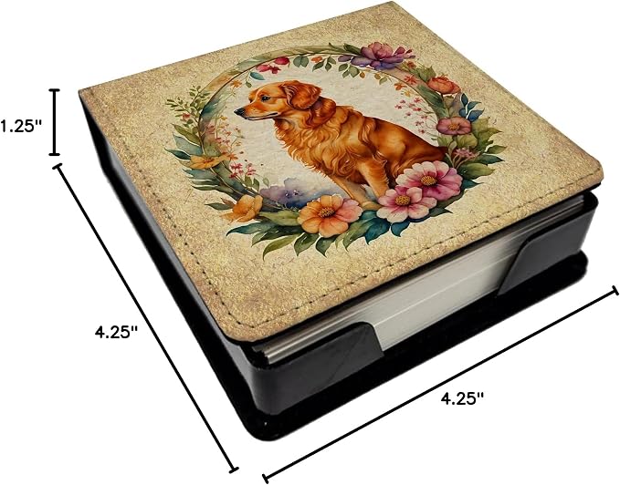Caroline's Treasures Nova Scotia Duck Tolling Retriever and Flowers PU Leather Note Paper Holder with Artist-Designed Cover, Desk Accessory, Office Gift
