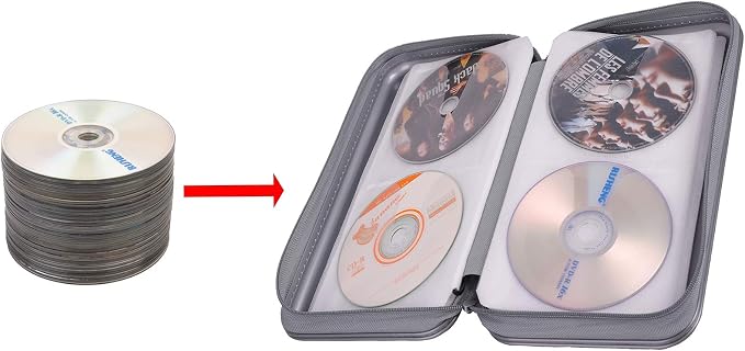 UENTIP CD Case,96 Capacity Hard Plastic DVD Case Holder for Car Home Travel | CD DVD Storage,Zipper Closure,Scratch-Resistant Sleeves,Stay Away Dust and Damp,Storage Music Video Gaming Discs Blu-ray