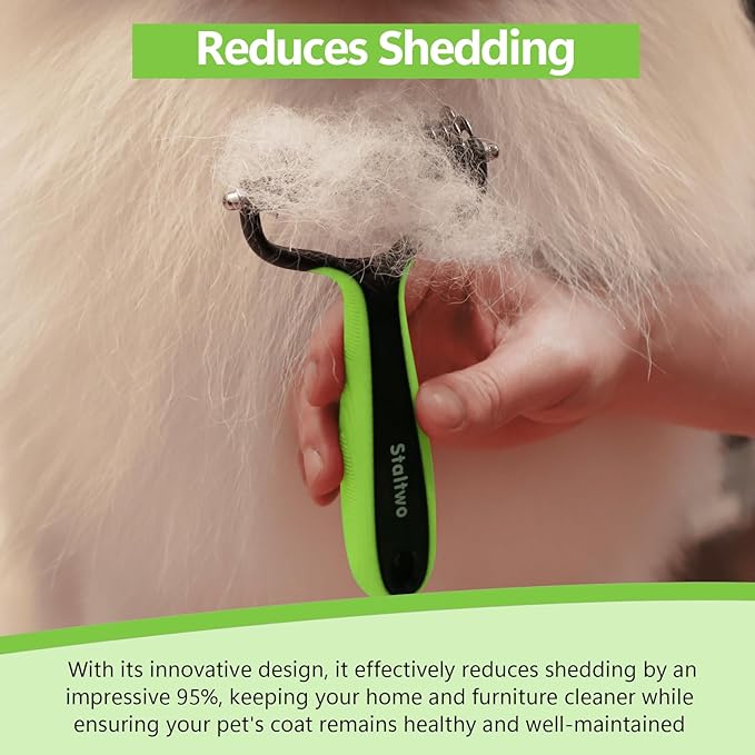 STALTWO Pet Grooming Supplies - 2-in-1 Professional Undercoat Rake and Pet Brush | Shedding Control for Long Haired Dogs and Cats, Deshedding Tool, Furminator for Dogs, Green