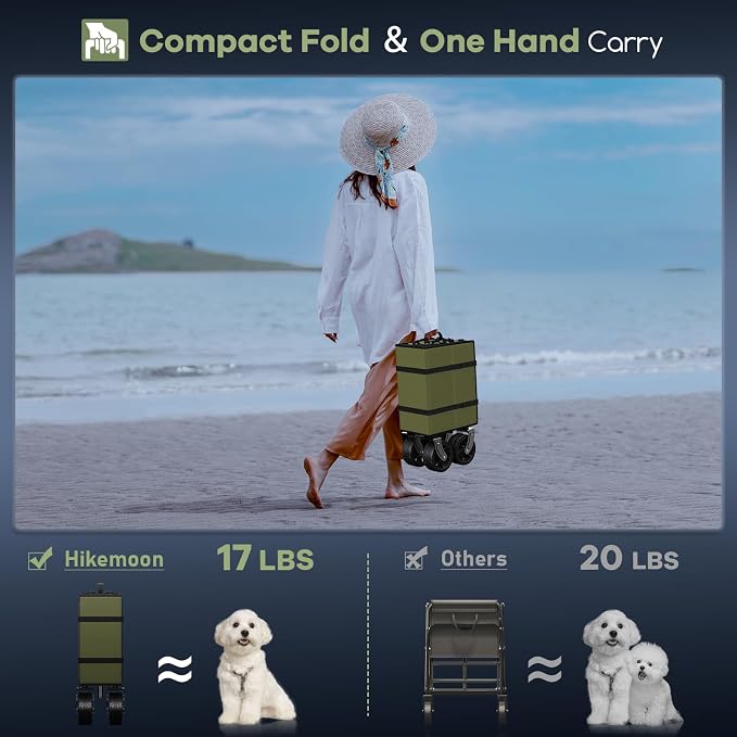 HIKEMOON 150L Collapsible Wagon Compact with Big Wheels, 420LBS Green | Wagons Carts Foldable, Heavy Duty, Portable, All-Terrain, Utility Folding Cart for Shopping/Beach/Garden/Camping/Sports
