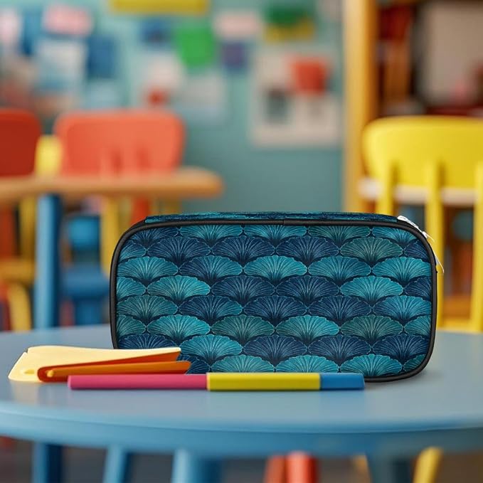 Cute Pencil Case for Girls Boys, Teal Blues Shells Portable Pencil Bags Pouch Pen Case Organizer with Zipper for School College Office