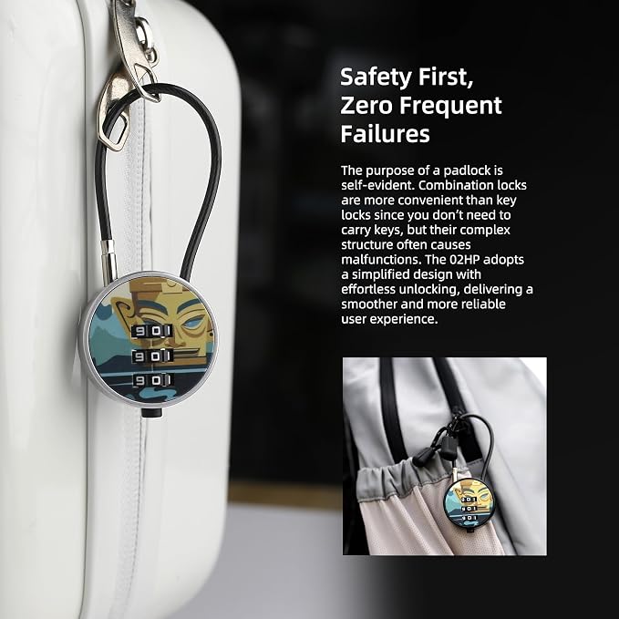 Small Combination Padlock with 5.12 Inch Steel Cable, 3 Digit Combination Lock for Locker, Luggage, Backpack, Mini Combo Padlock, Short Cable Lock with Code for Suitcase, Cabinet, Toolbox