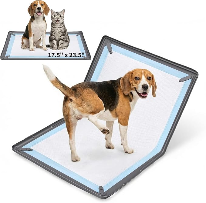 Dog Pee Pad Holder with 4 Magnetic Corner Clips, Silicone Small 17.5x23.5 Inch Silicone Non-Slip Base Puppy Potty Training Tray, Leak-Proof Raised Edge for Home Indoor Floor Wall Protection