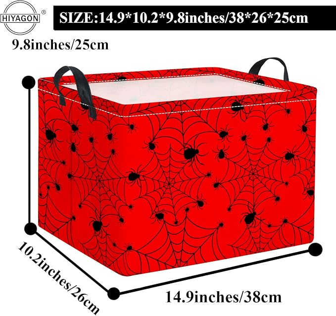 Rectangular Valentines Basket Fabric Storage Bin Storage Boxes Collapsible Storage Basket for Clothes Books Shelves Basket(Red Spider Webs)