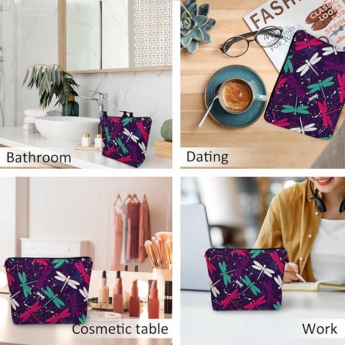 Dragonfly Makeup Bag For Women, Adorable Cosmetic Bag Makeup Bags, Colorful Dragonflies Nature Zipper Bag Travel Bags Toiletry Organizers Pouch Bags Washing Bags For Gym Bathroom