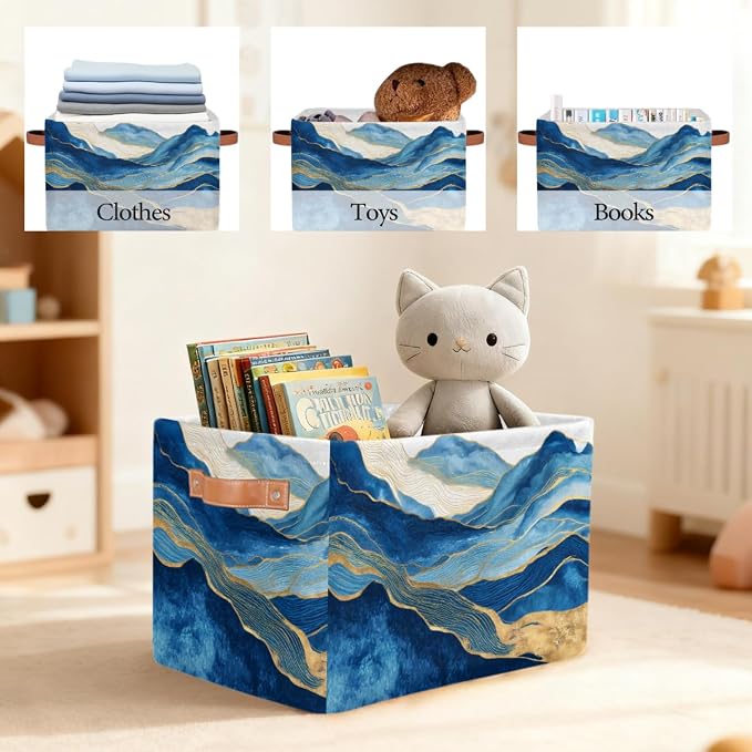 Pardick Storage Baskets Bin, Watercolor Abstract Mountain Collapsible Canvas Fabric Storage Bin Decorative Baskets Toy Organizer Rectangle Storage Boxes with handles for Home Shelves Nursery,Q-7