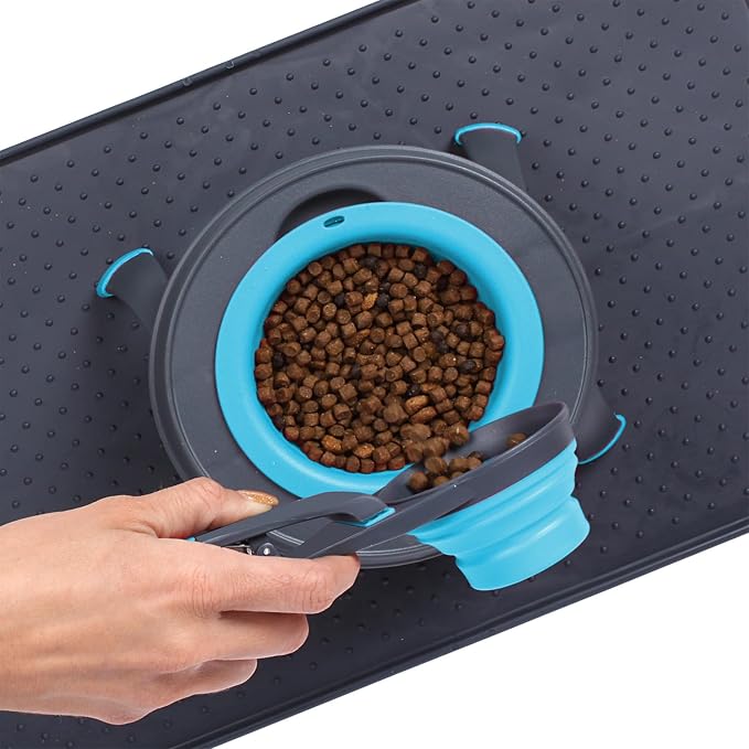 Dexas Popware for Pets Collapsible Klip Scoop, 3-in-1 Pet Food Scoop, Measuring Cup and Bag Clip, 2 Cup Capacity, Blue