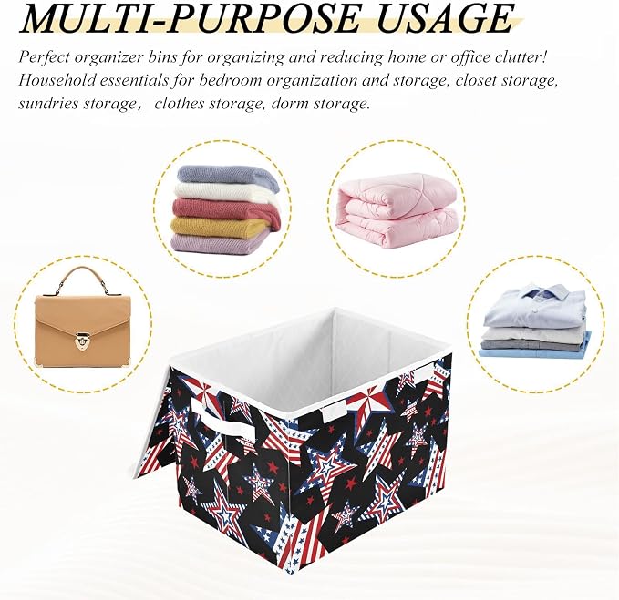 American Star Fabric Storage Bins Organizer Cubes and Carrying Handle | Decorative Storage Boxes, Foldable & Stackable, Dust-Proof Flip Top, Reinforced Handles, For Home & Dorm, Clothes & Toy Box
